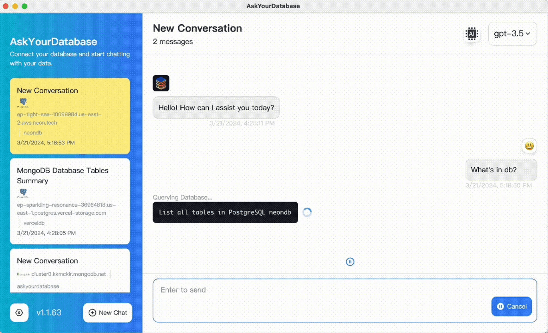 AskYourDatabase's conversational interface