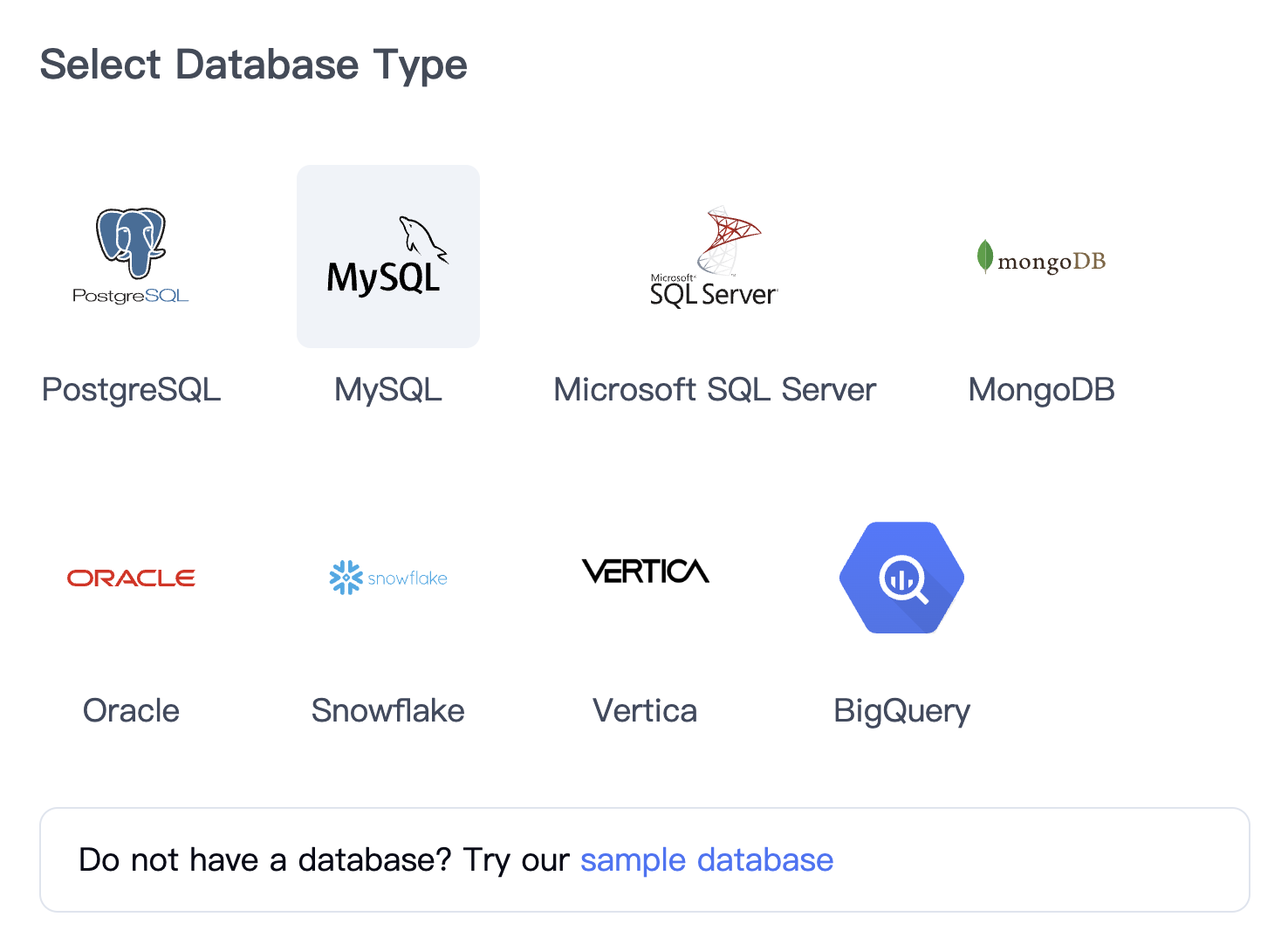 Connection screen for AskYourDatabase